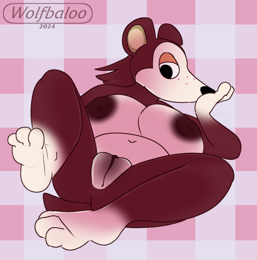 animal_crossing anthro ass big_breasts breasts digital_media_(artwork) eulipotyphlan female genitals hedgehog hi_res huge_breasts inverted_nipples looking_at_viewer mammal nintendo nipples nude presenting presenting_hindquarters presenting_pussy pussy sable_able simple_background solo spread_legs spreading tail thick_thighs wide_hips wolfbaloo