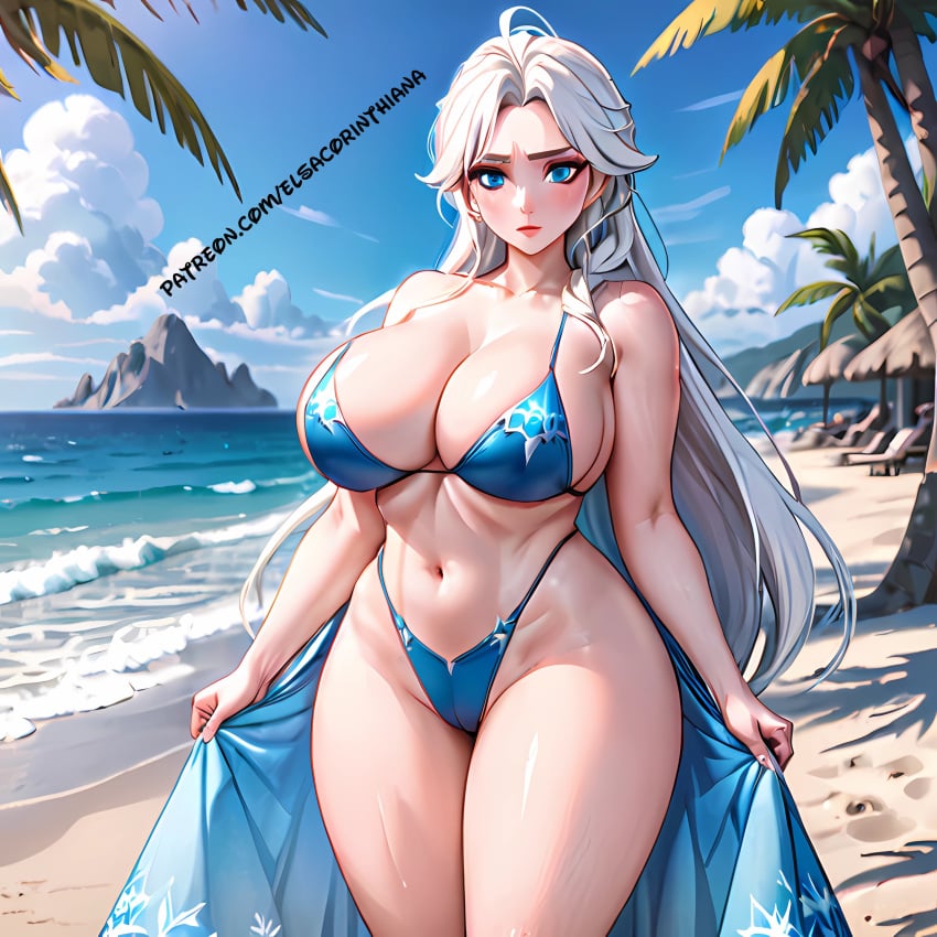 1woman ai_art ai_generated ai_nude anime anime_girl anime_style beach big_areola big_breasts bikini blue_bikini blue_eyes breasts breasts_bigger_than_head cartoon chubby chubby_female disney disney_plus disney_princess elsa elsa_(frozen) elsacorinthiana erect_nipples exhibitionism female female_only gigan heat hentai horny horny_female huge_areola huge_areolae huge_breasts hyper_breasts looking_at_viewer massive massive_body massive_breasts nude_beach nudism nudist nudist_beach nudity outdoor patreon patreon_link patreon_url posing posing_for_picture posing_for_the_viewer semi-nude semi_naked semi_nude sunny sunny_beach thick_breasts white_hair white_skin