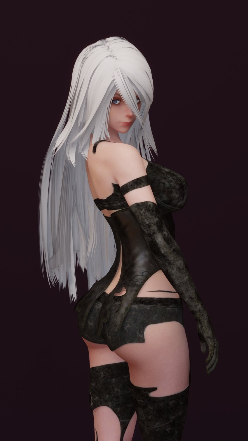 3d ass asscheeks blender butt female female_focus female_only image keyd10iori lieutenant_flapjack long_hair looking_at_viewer medium_breasts nier:_automata seductive seductive_look slender_body thighhighs tight_ass tight_clothing white_hair yorha_a2