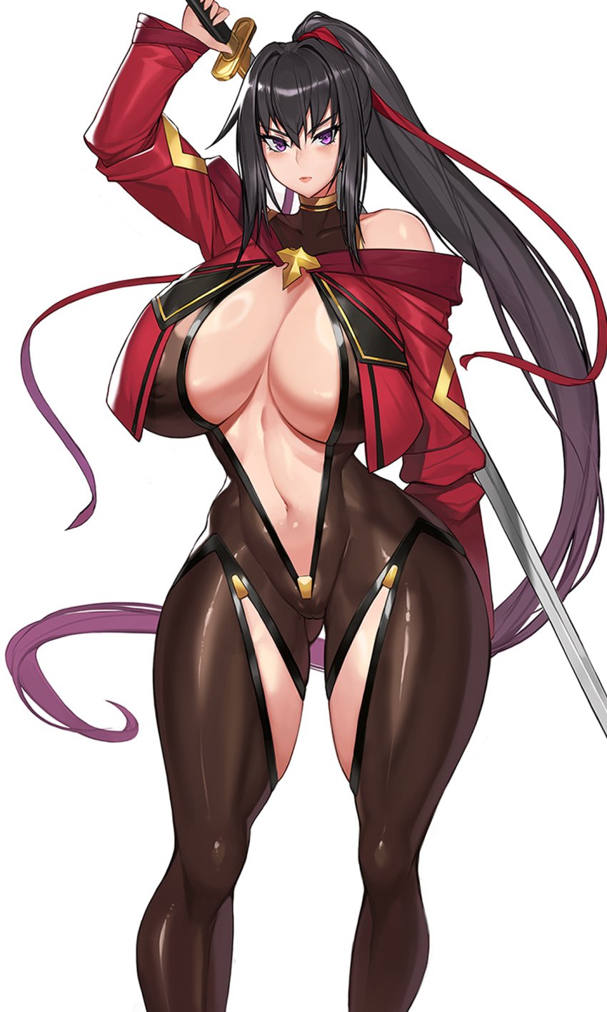 1girls big_breasts big_thighs breasts busty female female_only gurimjang huge_breasts huge_thighs large_breasts large_thighs navel original original_character purple_eyes sword thick_thighs thighs voluptuous