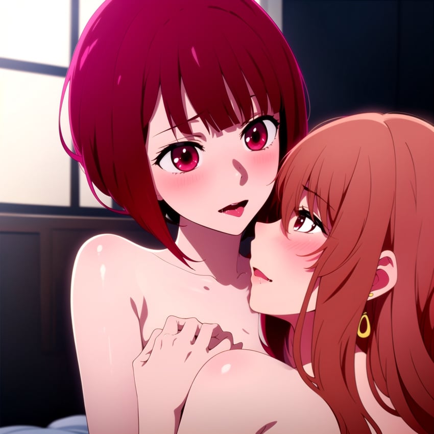 ai_generated arima_kana female_only naked oshi_no_ko red_hair saitou_miyako yuri