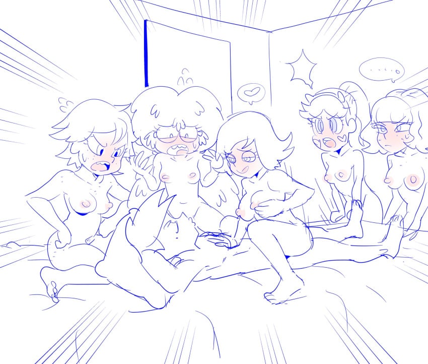 1boy 404error cowgirl_position grabbing_own_breast harem higgs jackie_lynn_thomas janna_ordonia kelly_(star_vs_the_forces_of_evil) marco_diaz on_bed short_hair star_butterfly star_vs_the_forces_of_evil white_background