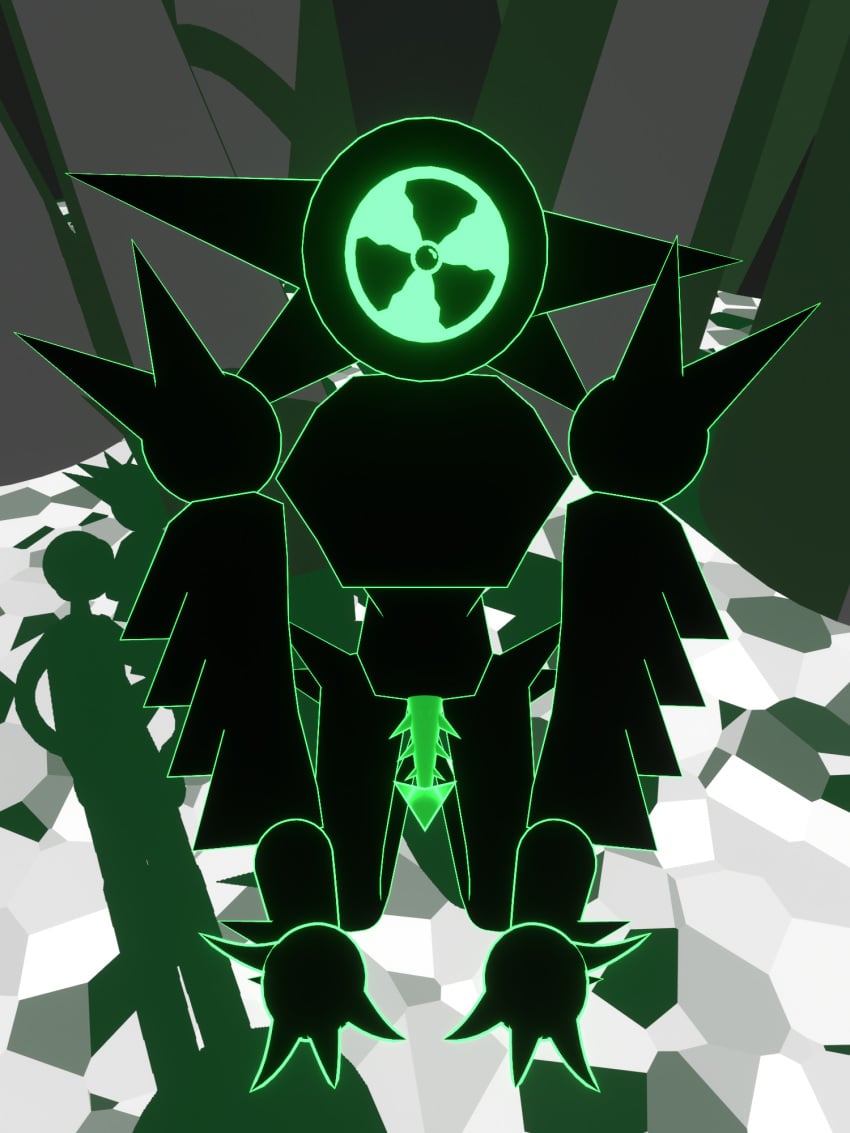 2022 begging blender_(software) duo female forest gas_mask_girl_(pinkmoth) genitals green_penis hands_open hi_res humanoid machine male offscreen_character penis pinkmoth plant pluto_(pinkmoth) radiation_symbol robot shadow snow spiked_penis spikes spikes_(anatomy) symbol tree unknown_species