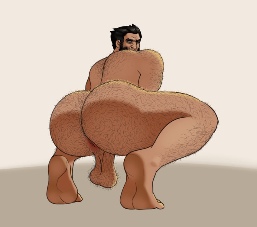 2d 2d_(artwork) 2d_artwork anus ass ass_focus asshole balls bara bussy butt butthole d-prime248 feet from_below gay hairy hairy_anus hairy_ass hairy_balls hairy_butt hairy_male horkrugley looking_at_viewer looking_back looking_down looking_down_at_viewer looking_over_shoulder low_hanging_balls male male_feet male_only marvel muscular_male solo solo_male squatting testicles wolverine_(x-men) worm's-eye_view x-men