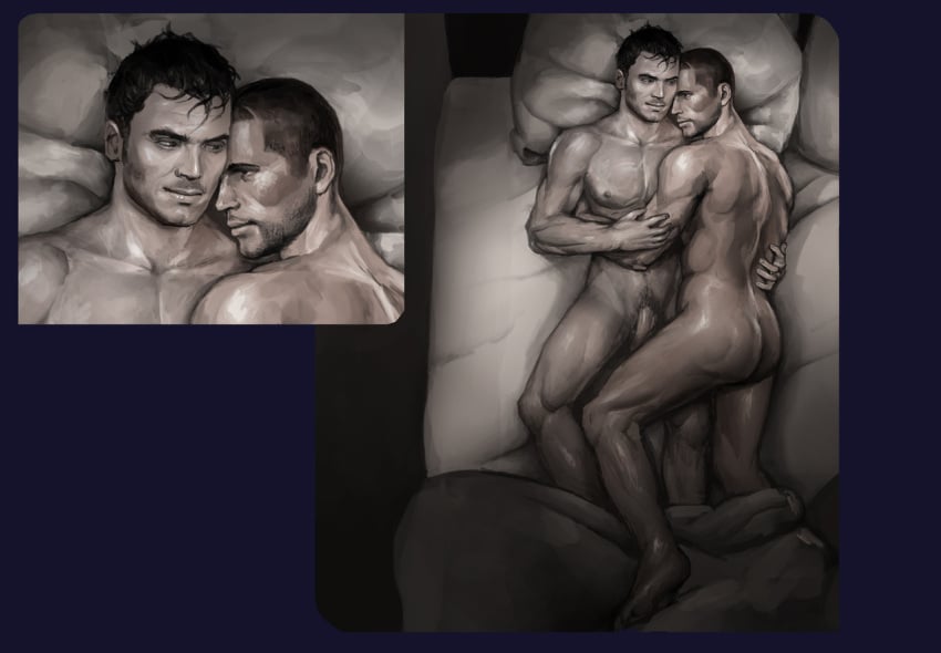 after_sex ass bedroom cock cuddling john_shepard kaidan_alenko male male/male male_focus male_only maleshep