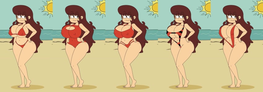 1girls 1milf aged_up big_breasts boob_window ferozyraptor long_hair lynn_loud milf nipple_bulge red_bikini solo tagme the_loud_house