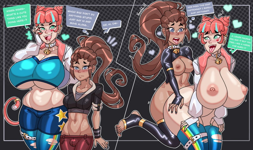 1futa 1girls 2koma areolae big_breasts breasts dark-skinned_futanari dark_skin dialogue duo english_text female futa_on_female futanari huge_breasts human humanoid ilia_amitola instant_loss instant_loss_2koma larger_female light-skinned_female light_skin neon_katt nipples nude orange_hair owl_pie rwby sex size_difference smaller_futanari standing text thick_thighs tongue tongue_out underboob wide_hips