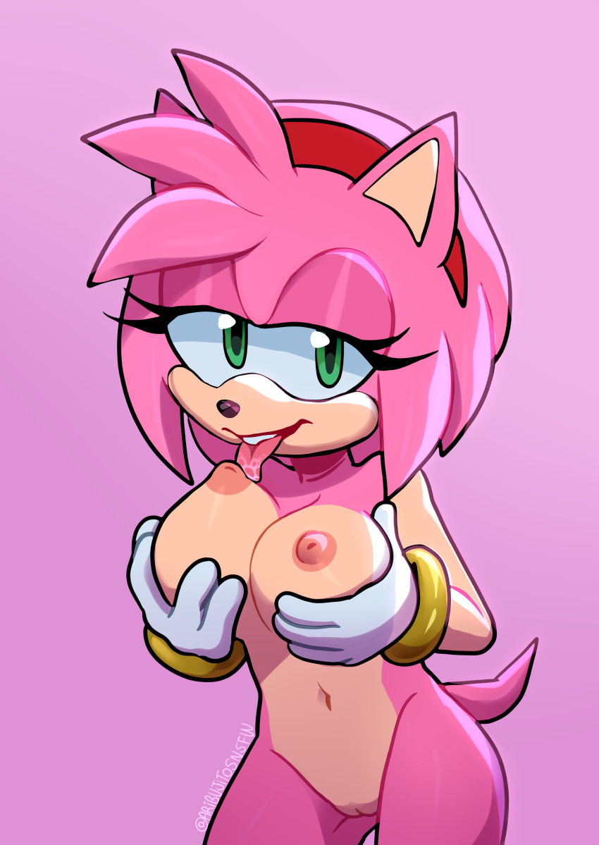 1girls absurd_res amy_rose anthro ari_dibujitos auto_breast_lick breast_lick breast_play breasts eulipotyphlan female fur green_eyes hedgehog hi_res licking licking_own_nipple looking_at_viewer mammal mobian_(species) naked nipple_fetish nipple_lick nipple_play nipples nude nude_female open_mouth pink_body pink_fur sega self_breast_sucking self_lick solo sonic_(series) sonic_the_hedgehog_(series) tongue tongue_out