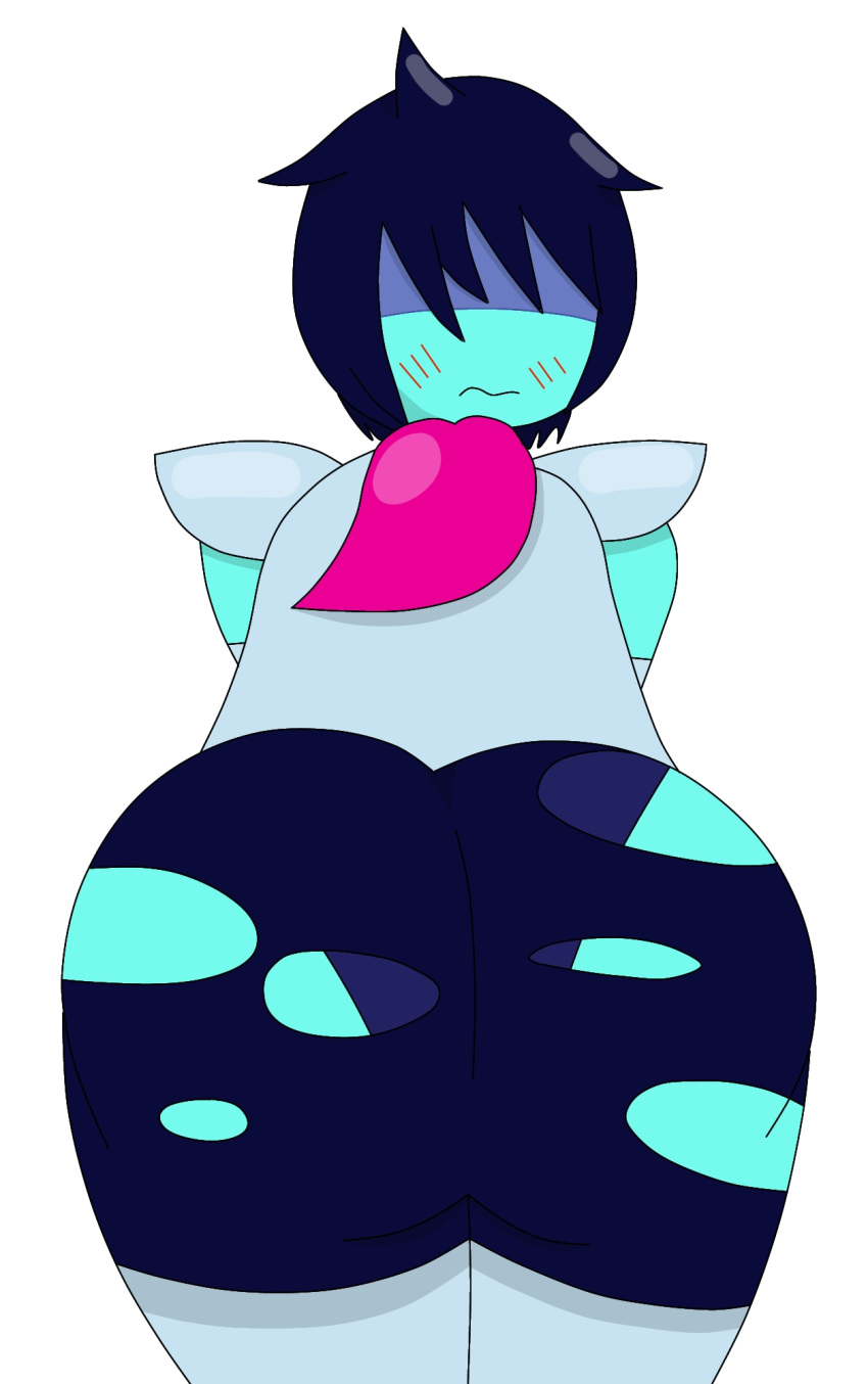 1boy armor armored armored_legwear art_trade black_hair black_pants blue_skin blue_underwear chestplate deltarune digital_media_(artwork) hidden hidden_eyes huge_ass huge_butt kaithedumbass02 kris_(deltarune) male ripped_pants self_upload shaded underwear