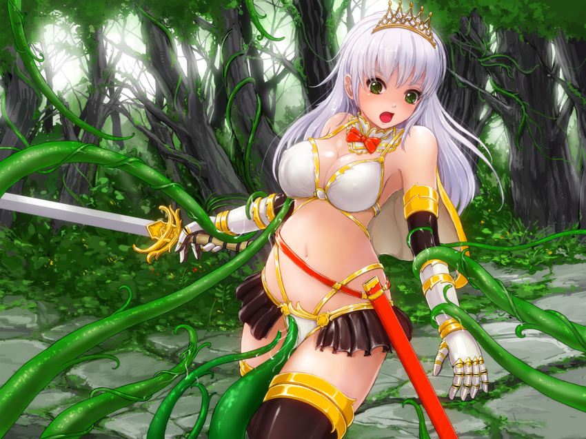 bikini_armor blush borurun female green_eyes haiboku_no_princess_knight long_hair princess rape tagme tentacle tiara