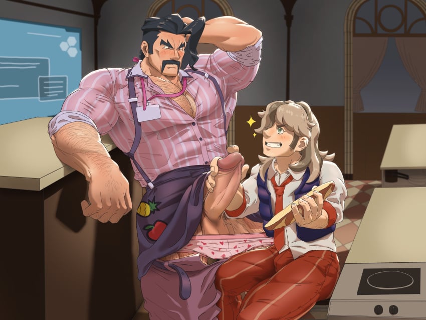 2024 2boys arven_(pokemon) balls bara barazoku big_balls big_penis blush bulge clothing daddy erection gay hairy_chest handjob hi_res highres hondamuttsu male male/male male_only male_pubic_hair manly masturbation mature_male moustache mr._saguaro muscular_male nintendo penis pokemon pokemon_sv tight_clothing