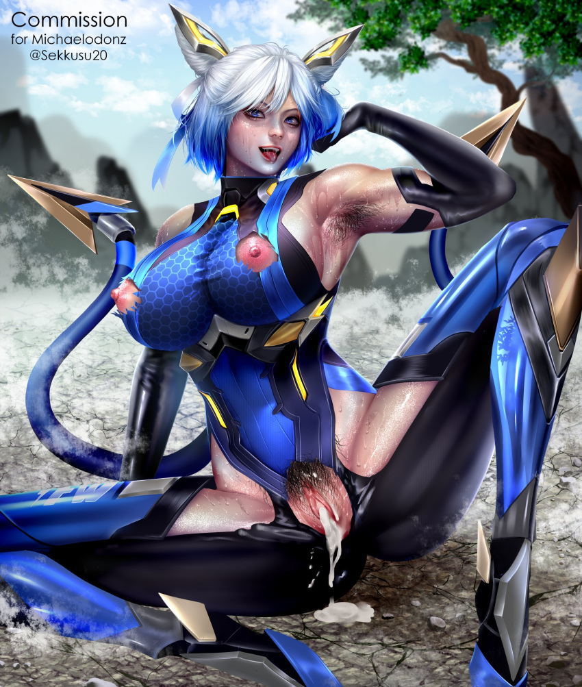 arena_of_valor big_breasts creampie hairy_armpits hairy_pussy makeup pink_nipples qi_(arena_of_valor) tail