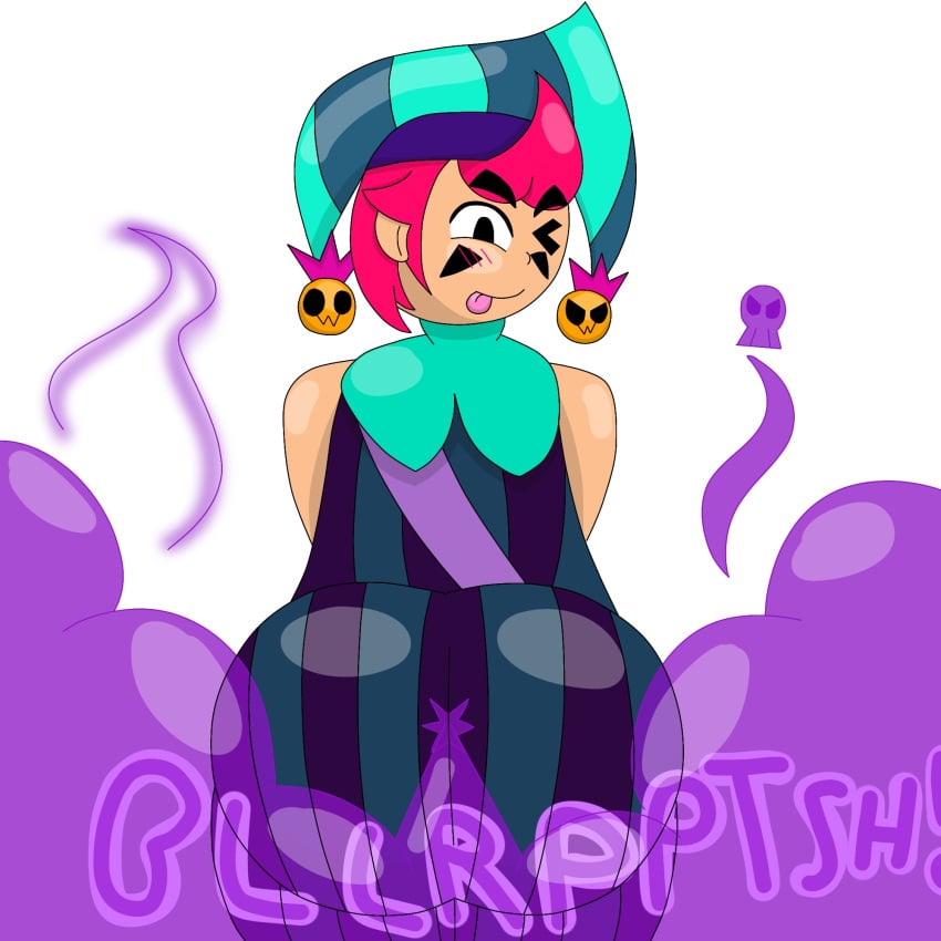 1boy bells black_eyes brawl_stars chester_(brawl_stars) clown eyebrows face_markings fart fart_cloud fart_fetish farting farting_at_viewer green_clothing huge_butt jester kaithedumbass02 onomatopoeia pink_clothing pink_hair purple_clothing purple_fart self_upload shaded sleeveless smile smiling smiling_at_viewer stink_lines teal_clothing tongue tongue_out winking winking_at_viewer