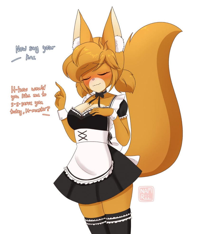 1girls blush bright_(namrii_) dialogue fox furry furry_only maid namrii_ oc old_design_bright tagme