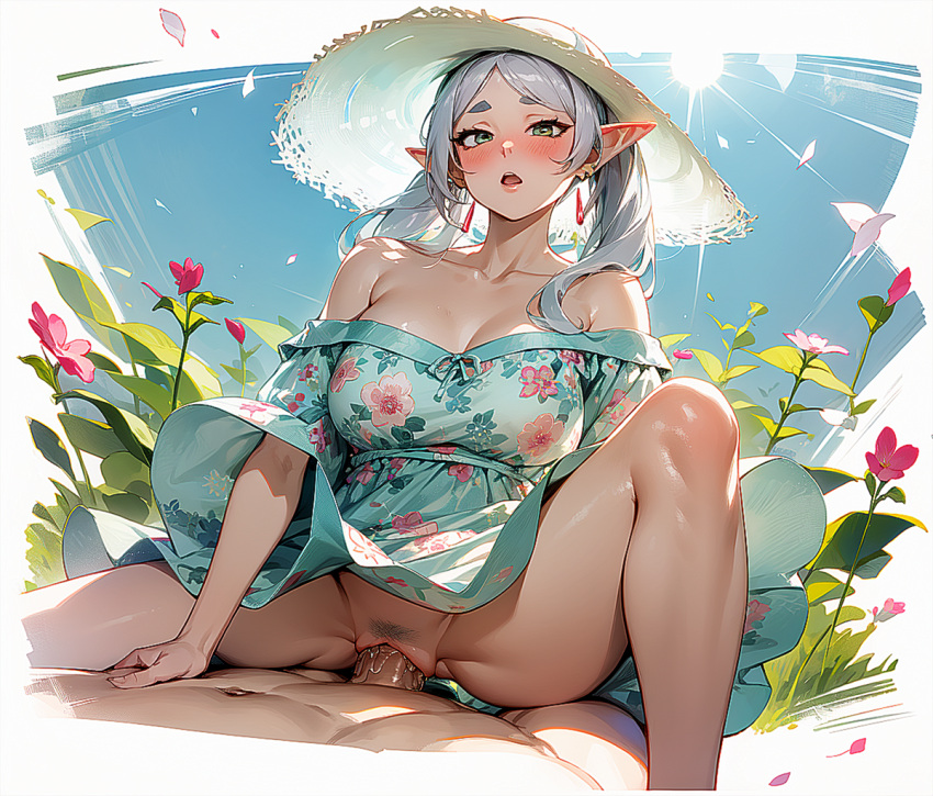 1boy 1girls ahe_gao ai_generated female flower frieren frieren_beyond_journey's_end male payop pov rim_lighting sex sousou_no_frieren sun_hat sundress vaginal_penetration vaginal_sex