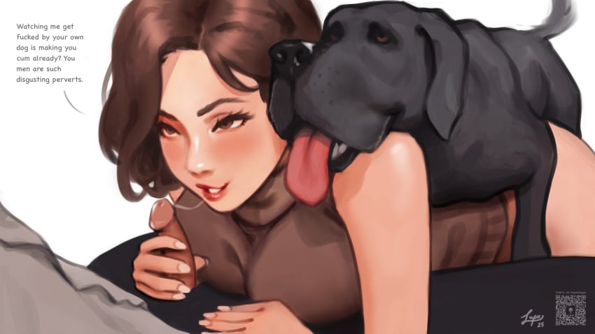 1girls 1male 1man beastiality bestiality_impregnation black_dog blowjob brown_eyes brown_hair canine cucked_by_beast doggy_style domestic_dog felatio female female_on_feral feral_on_female feral_penetrating feral_penetrating_female feral_penetrating_human human_penetrated interspecies interspecies_sex literal_doggy_style lupaningyo mammal short_hair simple_backround small_penis smiling smiling_at_another smirk smirking_at_another spit_trail sweater tagme teasing teasing_penis tongue_out white_background zoophilia