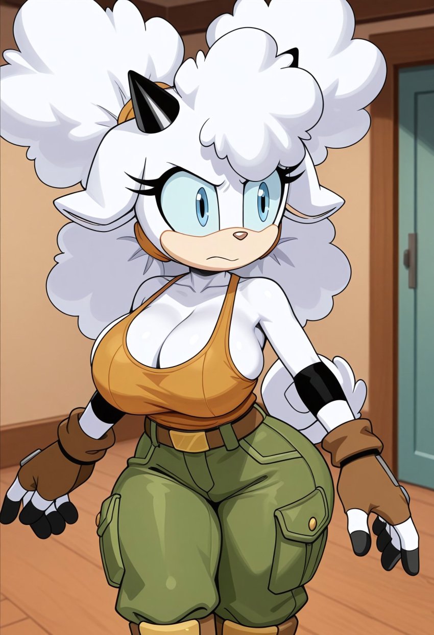 1girls 2d ai_generated anthro big_breasts black_bra boobs_bigger_than_head breasts breasts_bigger_than_head brown_shirt female furry huge_breasts idw_comics idw_publishing lanolin_the_sheep massive_breasts mobian mobian_(species) mobian_sheep s sega sheep sonic_(series) sonic_the_hedgehog_(comics) sonic_the_hedgehog_(idw) sonic_the_hedgehog_(series) white_skin