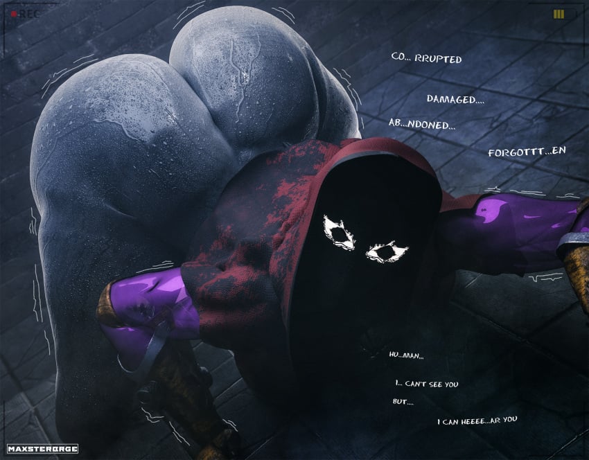 3d 3d_(artwork) ass ass_focus ass_up big_ass big_butt camera_pov camera_view faceless faceless_female female female_focus female_only hoodie looking_at_viewer maxsterbrge monster monster_girl robot robot_girl robot_joints robotic_arm scary scary_face sweat sweatdrop