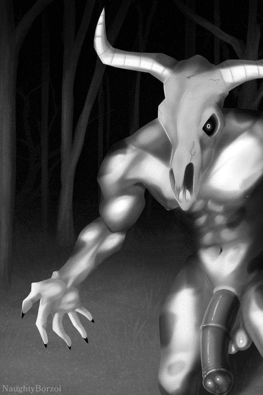 absurd_res animal_genitalia animal_humanoid animal_penis anthro athletic attack balls big_balls big_penis bone bovid bovid_humanoid bovine bovine_humanoid cryptid equid equine equine_genitalia equine_penis erection genitals hi_res horn horror_(theme) humanoid looking_at_viewer male mammal mammal_humanoid muscular muscular_anthro muscular_male mythological_creature mythology naughty_borzoi nipples nude penis presenting saggy_balls skull skull_head solo