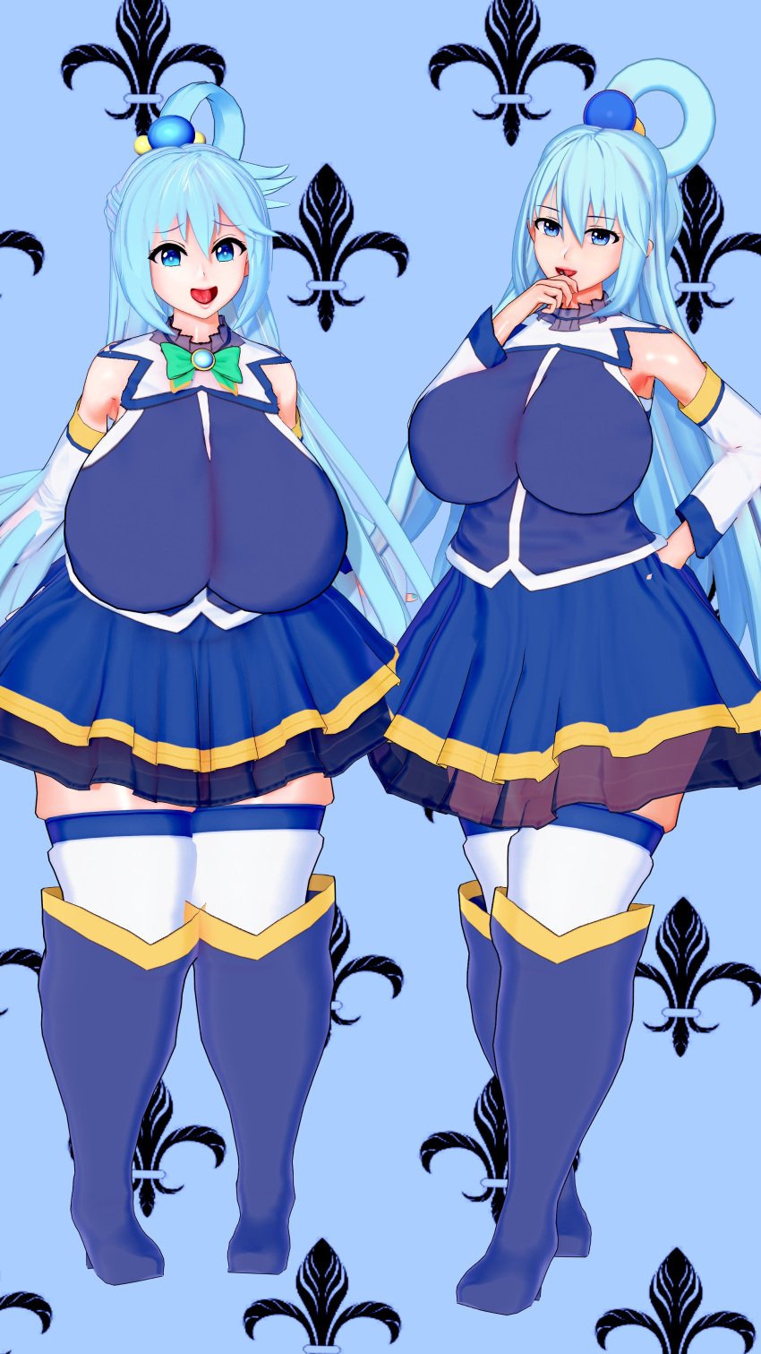 3d 3d_model aqua_(konosuba) big_breasts huge_breasts koikatsu kono_subarashii_sekai_ni_shukufuku_wo! model_comparison model_showcase sfw wasabi_udon03 wearing_clothes