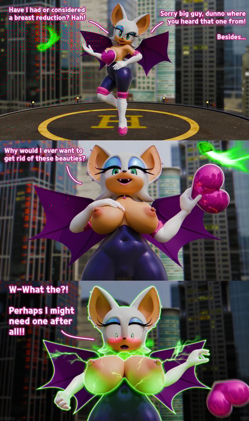 1girls 3d 3d_model bat blender blender_cycles blush bodysuit boots breast_expansion breastplate breasts breasts_bigger_than_head breasts_out chaos_emerald chest chestplate choker city cityscape dialogue electricity eyelashes eyeshadow flashing flashing_breasts gem gem_on_chest glowing glowing_eyes green_eyes hand_on_hip hi_res inkloving jewel jewel_on_chest looking_at_breasts looking_at_self looking_at_viewer looking_down mobian mobian_(species) mobian_bat multiple_images nottanj pierced_ears pierced_nipples piercing rouge_the_bat rouge_the_bat_(nottanj) sega sonic_(series) sonic_adventure_2 sonic_the_hedgehog_(series) surprised text topless wings
