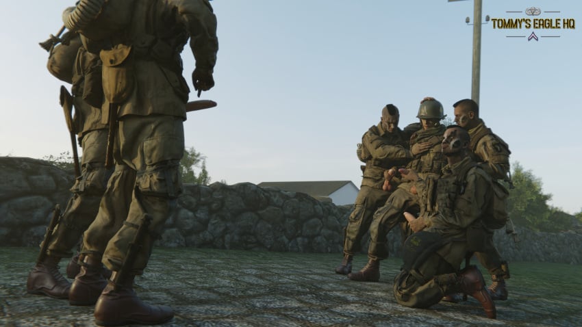 army caught caught_in_the_act exhibitionism gay gay_male gay_sex group group_sex jerking_off jerkingoff jerkingoff_another jerkingoff_together masturbation medal_of_honor_airborne military mutual_masturbation orgy outdoors pointing pointing_at_penis soldier soldiers tommys_eagle_hq uniform voyeur ww2