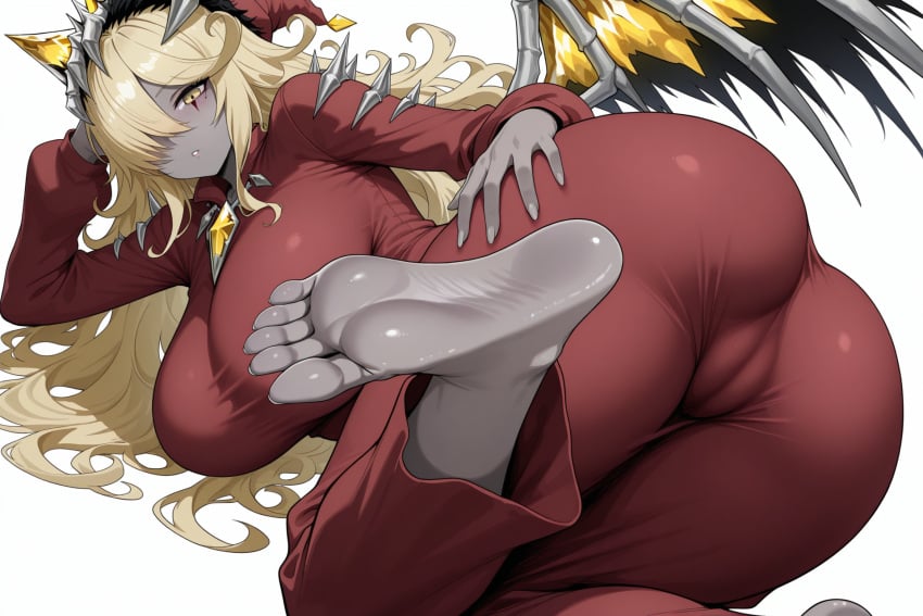 ass bewitching_thighs blonde_hair dark-skinned_female dark_skin feet foot_fetish foot_focus mature_female mementotlan_angwitch solo_female thighs