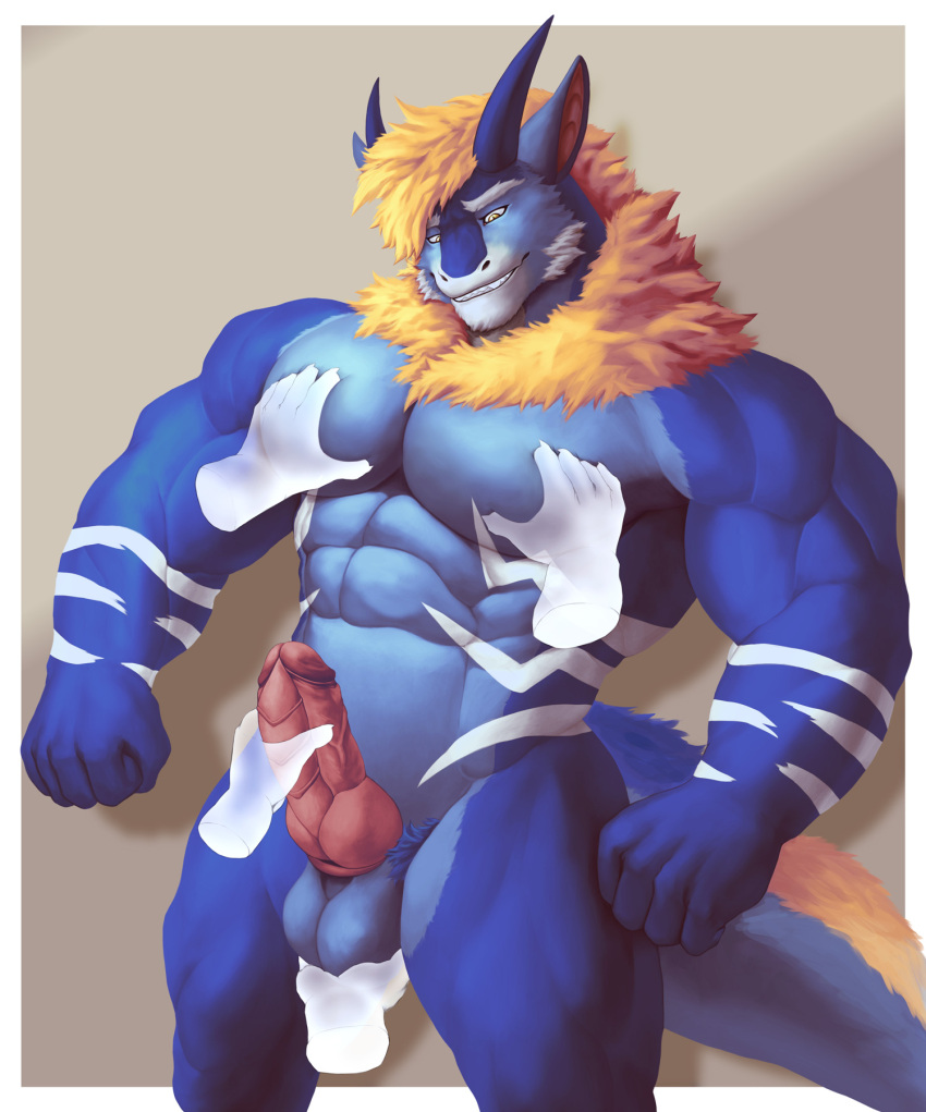 anthro balls barazoku chest_(disambiguation) disembodied_hand dragon genitals ghost_hand grope hair hi_res indy_newton2305 knot knotted_penis male male/male mane mane_hair muscular mythological_creature mythological_scalie mythology neck_tuft pecs penis ridged_penis scalie storm_dragon stripes teryx teryx_commodore tuft
