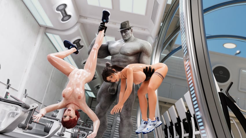 1monster 2girls 3d 4k big_breasts boots breasts breasts brown_hair capcom commander_shepard female female_focus hi_res lara_croft light_skin mass_effect mehlabs mr_x nude nude_female red_hair resident_evil sex tomb_raider voluptuous voluptuous_female white_skin