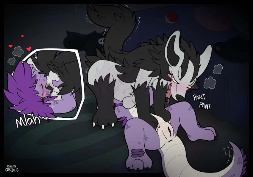 ambiguous_gender anal animal_genitalia anthro anthro_rimming_feral anus balls black_tongue claws comic duo facesitting female female_rimming_male feral generation_3_pokemon genitals graedius_(artist) hair interspecies lizard male male/female markings mightyena nintendo oral pokeball pokemon pokemon_(species) pokephilia purple_body purple_hair pussy raised_tail reptile rimming scale_markings scales scalie scutes sex sheath short_stack sitting_on_another tail tongue zullie_(graedius)