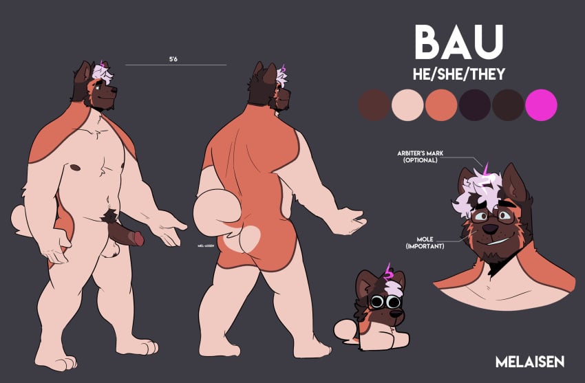 2022 5_fingers absurd_res akita american_akita anthro artist_name ass barefoot bau_(melaisen) black_nose bottomwear brown_body brown_face brown_fur brown_hair brown_nipples brown_penis bust_portrait canid canine canis character_name chart chibi clothing color_swatch comic countershading digital_drawing_(artwork) digital_media_(artwork) domestic_dog feet fingers full-length_portrait fur genitals glans grey_background hair height_chart hi_res hindpaw humanoid_genitalia humanoid_hands humanoid_penis male male_anthro mammal melaisen model_sheet multicolored_body multicolored_fur multicolored_hair nipples nonbinary_(lore) nude_anthro nude_male orange_body orange_fur orange_tail pants paws penis pink_hair portrait red_glans simple_background smile solo spitz tail tan_body tan_butt tan_countershading tan_feet tan_tail teeth text two_tone_hair two_tone_tail