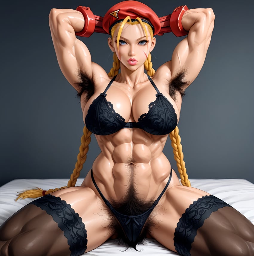 abs ai_generated armpit_hair athletic athletic_female blonde_hair cammy_white deergirlfit excessive_pubic_hair female female_pubic_hair hairy hairy_anus hairy_armpits hairy_pussy lingerie muscular muscular_female nylons ponytails pubic_hair stockings street_fighter street_fighter_alpha street_fighter_alpha_3 street_fighter_iii street_fighter_iii:_3rd_strike street_fighter_iii_(series) street_fighter_iv street_fighter_v toned toned_arms toned_body toned_female toned_legs toned_stomach twin_braids twintails