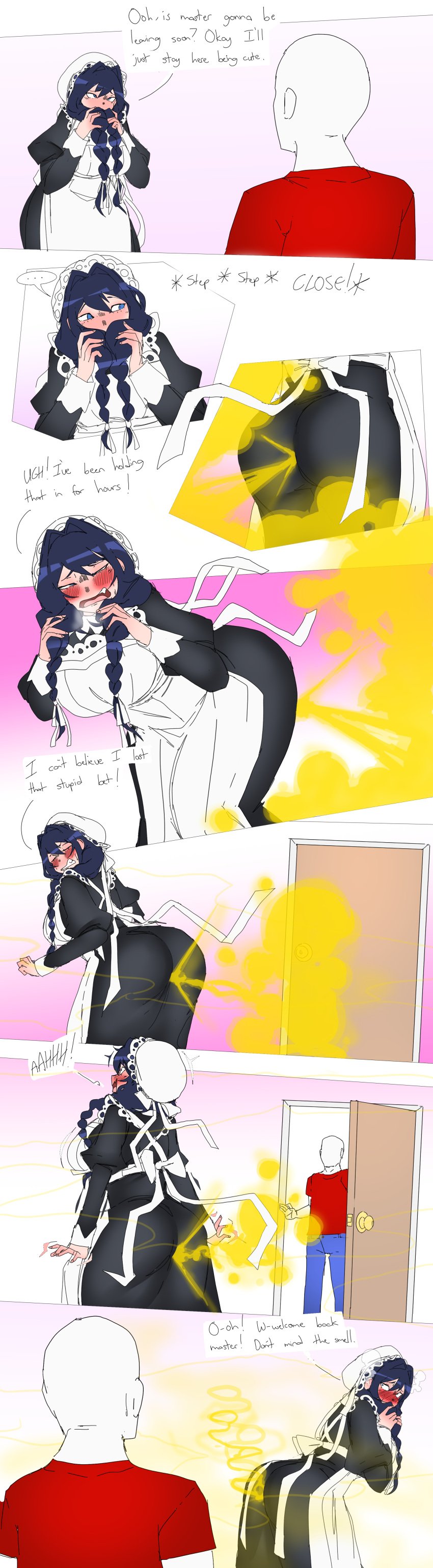 1girls anon ass big_ass big_breasts caught caught_in_the_act embarrassed fart fart_cloud fart_fetish female fully_clothed hololive hololive_english lazei lingering_stench maid maid_uniform ouro_kronii stench_lines virtual_youtuber