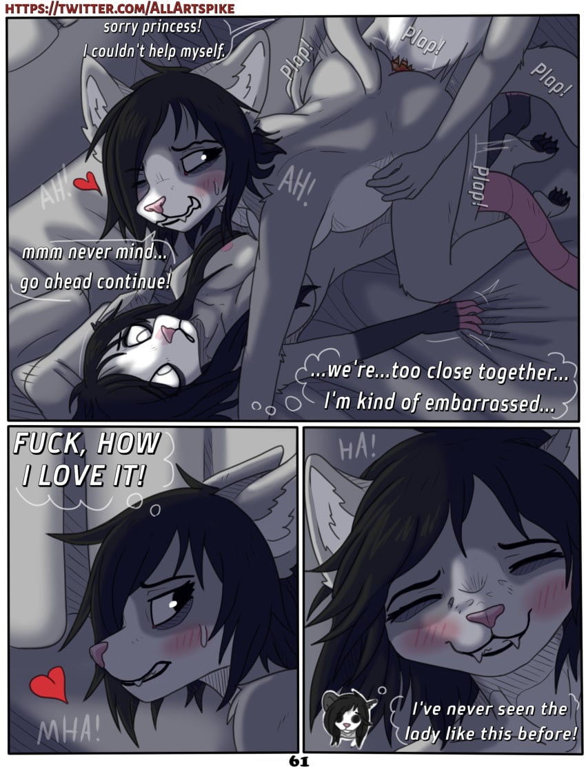 american_opossum anal anal_sex anthro anthro_on_anthro artist_name bed belly black_body black_eyes black_fur black_hair black_nose blonde_hair canid canine canis claws comic condom dialogue digital_media_(artwork) domestic_cat english_text evelyne_(spikethefurry) feet felid feline felis female female_anthro fur furniture genitals grey_body grey_fur group hair hi_res humanoid_genitalia humanoid_penis hybrid kia_(spikethefurry) male male/female male_anthro mammal marsupial monochrome nude nude_anthro nude_female nude_male on_bed penetration penis pink_nose pussy red_penis sex sexual_barrier_device simple_background spike_(spikethefurry) spike_the_furry tail teeth text trio url virginia_opossum white_body white_fur wolfdog
