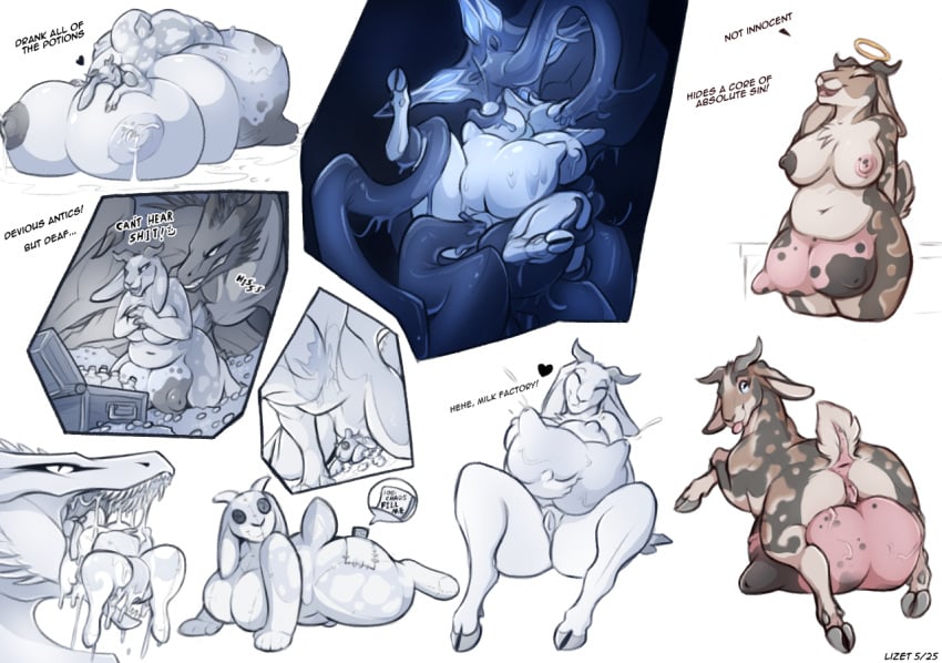 2025 anthro anthro_penetrated anus areola ass biped blue_sclera bodily_fluids bovid breasts brown_body brown_fur caprine clenched_teeth cloven_hooves digital_media_(artwork) dragon duo english_text female female_penetrated feral fingers front_view fur genitals goat halo heart_symbol hooves horn huge_udders lizet lizet_(character) lying mammal mythological_creature mythological_scalie mythology navel nipples nude nude_anthro nude_female on_front one_eye_closed open_mouth penetration pussy quadruped rear_view saliva scalie sitting smile standing tail teats teeth text vaginal_penetration vaginal_penetration wings