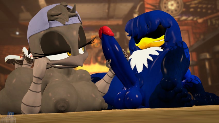 3d_(artwork) accipitrid accipitriform anthro armada_(artist) ass avian backwards_hat balls bar beak bedroom_eyes big_butt big_penis bird blue_body breasts clothed clothing corvid corvus_(genus) crow digital_media_(artwork) duo erection eyelashes fan_character feathers feet_up female footwear garry's_mod genitals grey_body hair handjob hat headgear headwear hi_res hidden_eyes humanoid inside juicyducksfm long_penis lying male male/female muscular muscular_male narrowed_eyes on_front oscine partially_clothed passerine penile penis pubes sarah_dellen sarah_the_crow seductive sega sex shoes smile smiling_at_another smiling_at_each_other smiling_at_partner sonic_(series) sonic_the_hedgehog_(series) spread_legs spreading tail tail_feathers thunder_(juicyducksfm) yellow_eyes