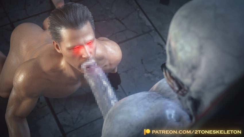 2toneskeleton 3d 3d_model albert_wesker ass big_ass big_penis blonde_hair blowjob cum cum_in_mouth dbd dead_by_daylight gay glowing_eyes monster monster_on_male nude on_knees oral outdoors penis red_eyes regenerator resident_evil resident_evil_4_remake tagme teratophilia