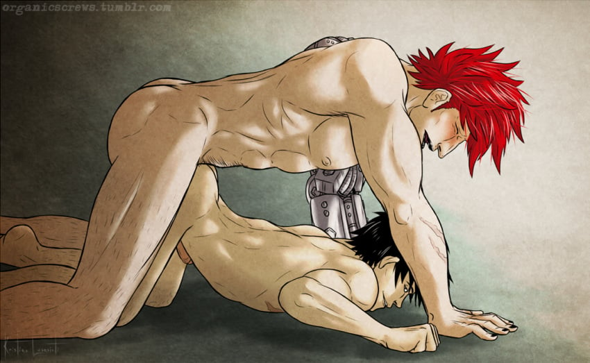 2boys abs aliexpress anal anal_penetration ass black_hair eustass_kid male_only monkey_d_luffy multiple_boys muscle nude one_piece pecs red_hair scar short_hair size_difference yaoi