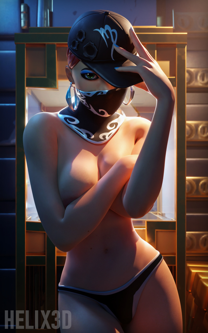 3d biz_(fortnite) covering_breasts fortnite hat helix3d partially_clothed topless