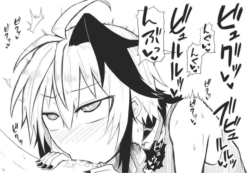 1boy 1girls choker cross-laced_clothes cross-laced_dress deepthroat dress fellatio greyscale heart kurakumo_nue looking_at_penis monochrome no_color oral oral_sex penis pov short_hair speech_bubble tomboy translation_request v_flower veiny_penis vocaloid