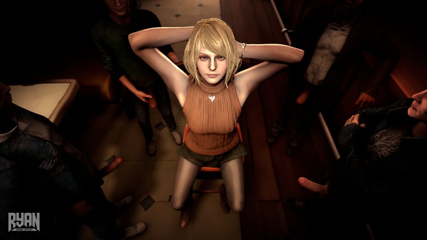 3d 4boys 4boys1girl alluring arms_behind_back ashley_graham ashley_graham_(ella_freya) blonde_female blonde_hair blonde_hair_female bob_cut capcom female_focus imminent_fellatio imminent_oral imminent_rape imminent_sex looking_at_viewer resident_evil resident_evil_4 resident_evil_4_remake ryandoesstuff seated seductive seductive_look seductive_smile short_hair sitting skirt sleeveless sleeveless_turtleneck slight_smile sweater turtleneck