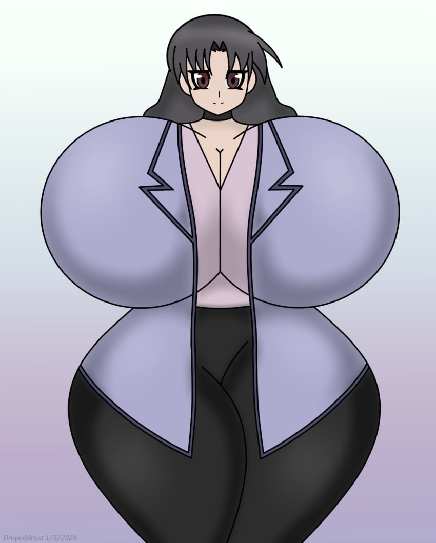 2024 azumanga_daiou big_ass big_breasts breasts_bigger_than_head dropedartist enormous_breasts female_only hourglass_figure huge_breasts looking_at_viewer self_upload smile thick thick_legs thick_thighs yukari_tanizaki