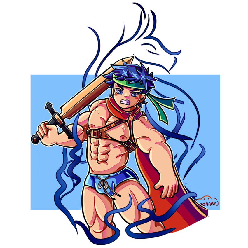 fire_emblem gay ike_(fire_emblem) muscles toony_face