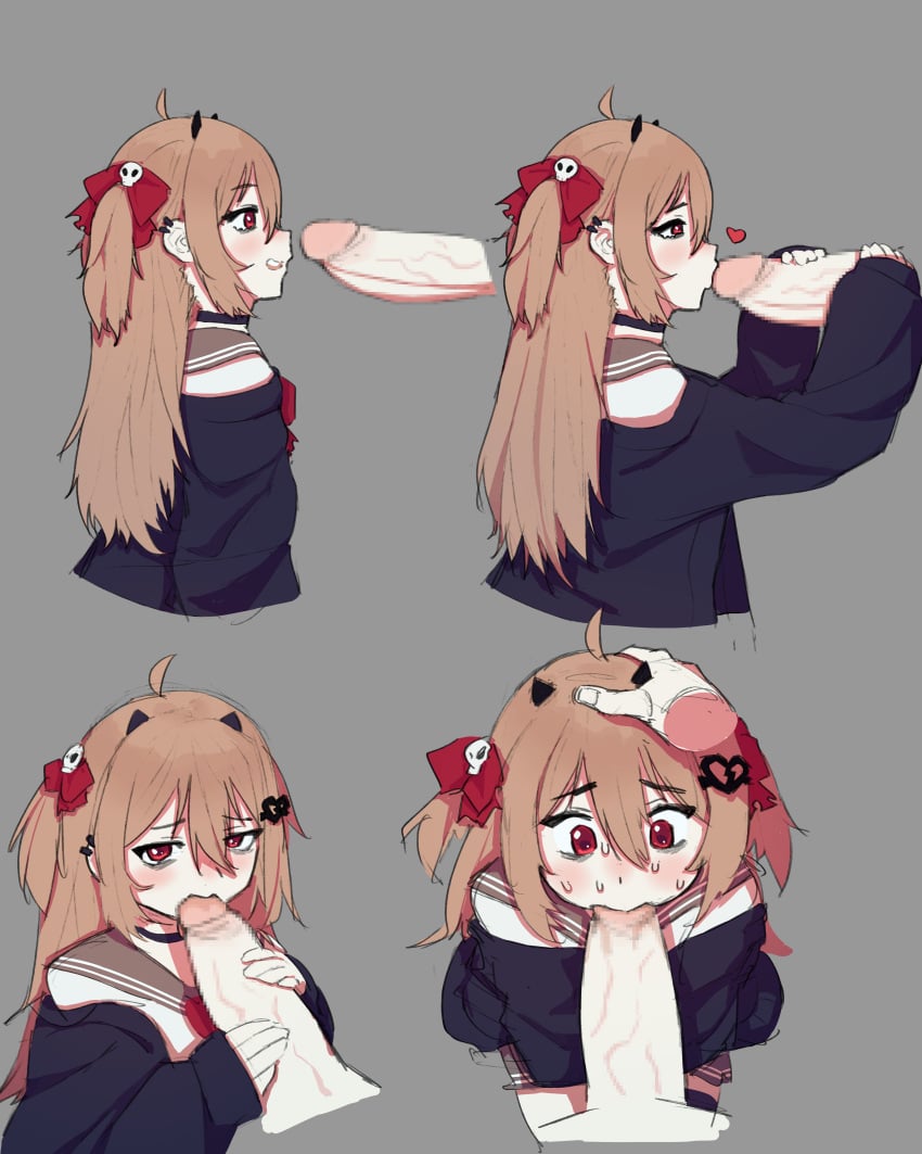 blowjob choker clothed evil_neuro female hand_on_head horns indie_virtual_youtuber kissing_penis otjareniy ribbons virtual_youtuber