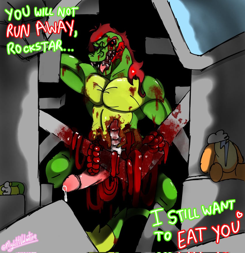 1boy 2022 blood blood_stain body_horror digital_media_(artwork) entrails erect_penis erection exposed_bone exposed_organs fangs five_nights_at_freddy's five_nights_at_freddy's:_security_breach gore humanoid_genitalia humanoid_penis intestines male male_anthro male_focus male_only male_ryona masochism montgomery_gator_(fnaf) mylittvalentine penis penis_focus penis_out sharp_teeth shattered_montgomery_gator_(fnaf) solo solo_anthro solo_focus solo_in_panel solo_male