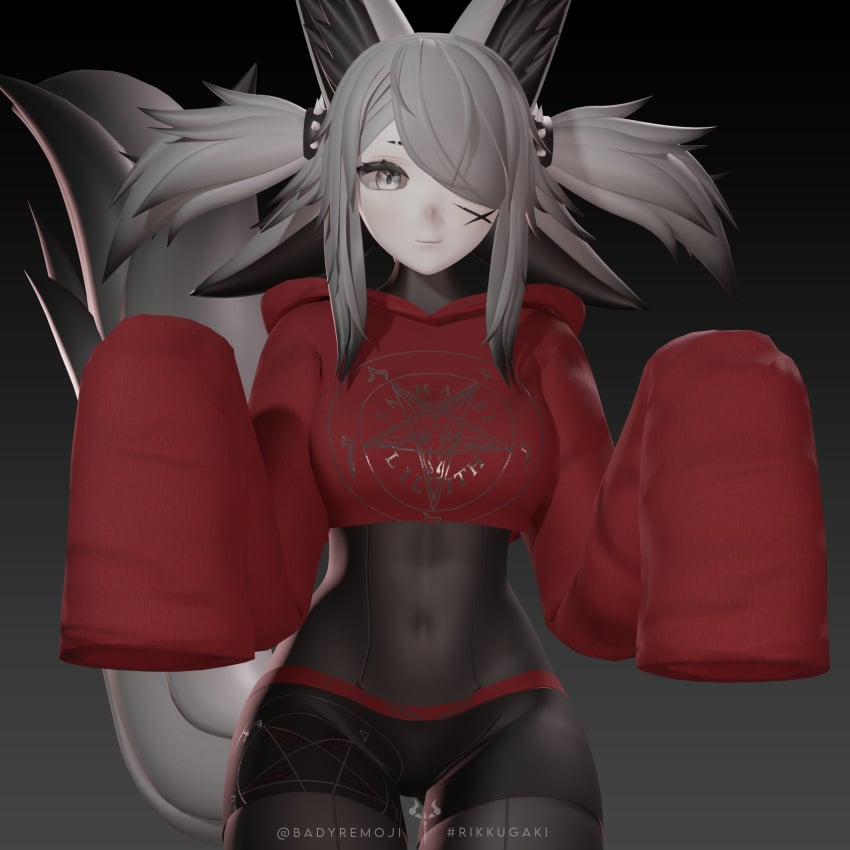 dya_rikku_(vtuber) face_markings female fox_ears red_eyes skin_tight virtual_youtuber vyugen white_hair