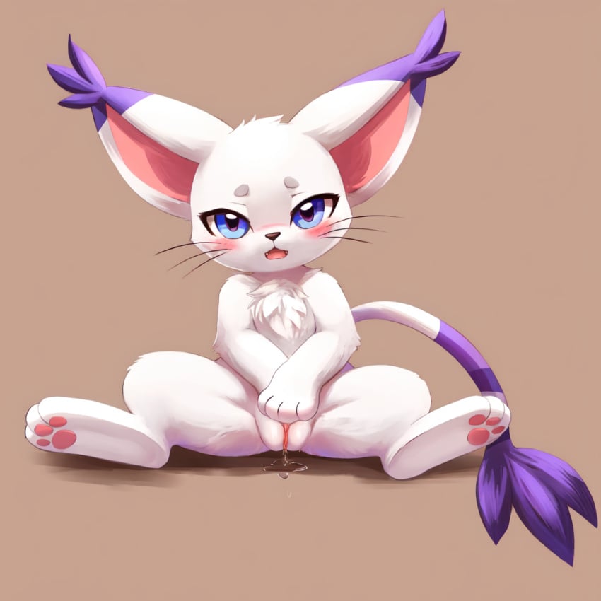 1girls ai_generated anthro blush digimon digimon_(species) fangs female female_only fur furry gatomon kittynai looking_at_viewer masturbation open_mouth pussy pussy_juice solo tongue