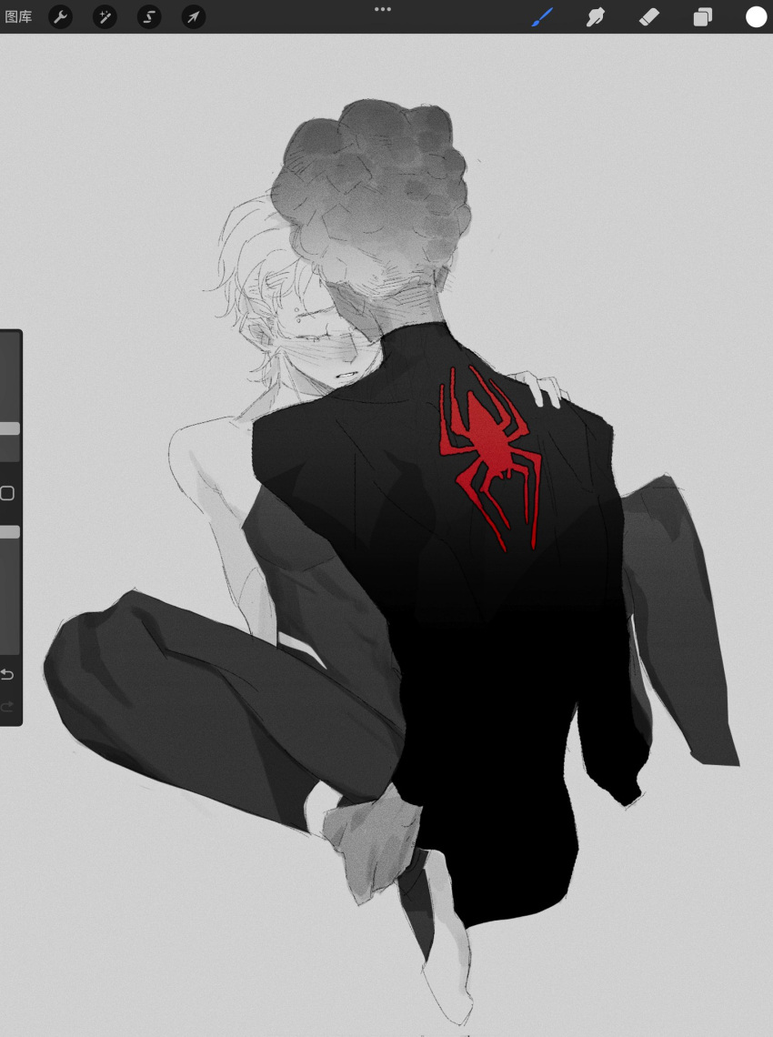 2d dark-skinned_male dark_skin eyebrow_piercing female gwen_stacy gwen_stacy_(spider-verse) knochen marvel miles_morales miles_morales_(spider-verse) sketch spider-gwen spider-man:_across_the_spider-verse spider-man:_into_the_spider-verse superhero superhero_costume superheroine