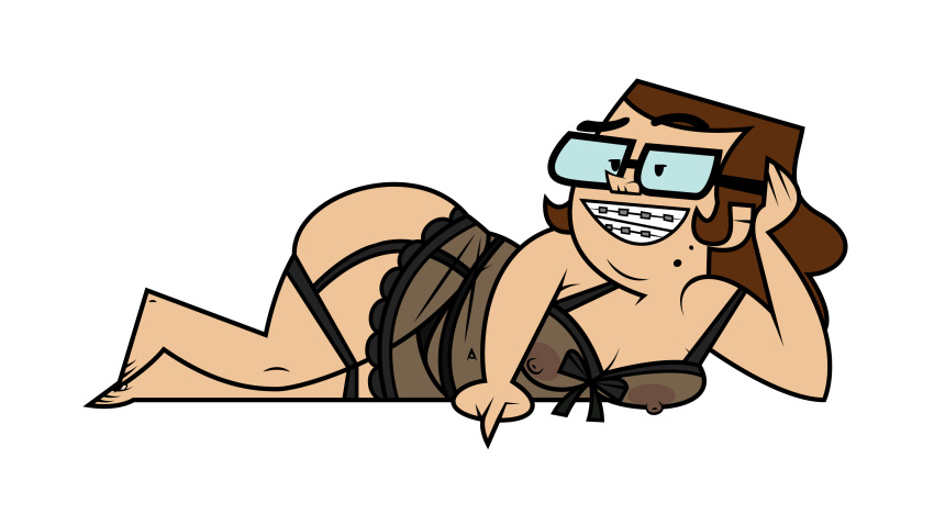 accurate_art_style areola areolae ass ass_focus ass_grab ass_up beth_(tdi) big_ass big_butt braces brown_hair busty chubby chubby_female dat_ass fat_ass feet glasses huge_ass jk94 large_ass light-skinned_female light_skin lingerie looking_at_viewer mole nipples slightly_chubby smile smiling solo solo_female tagme thick_ass thick_thighs total_drama_island white_background wide_hips