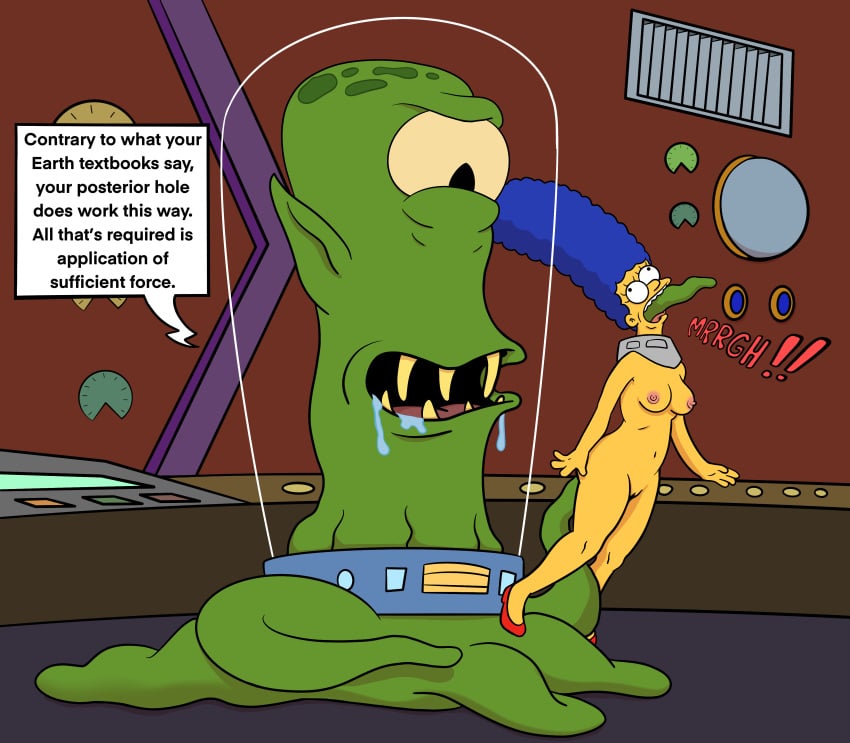 1boy 1girls 20th_century_fox 20th_century_studios alien all_the_way_through blue_hair breasts dialogue female green_skin helmet human interspecies kang kodos larger_male lockandlewd male male/female marge_simpson nude_female one_eye open_mouth rape saliva sex size_difference smaller_female straight straight_sex teeth tentacle tentacle_rape text text_bubble the_simpsons yellow_body yellow_skin